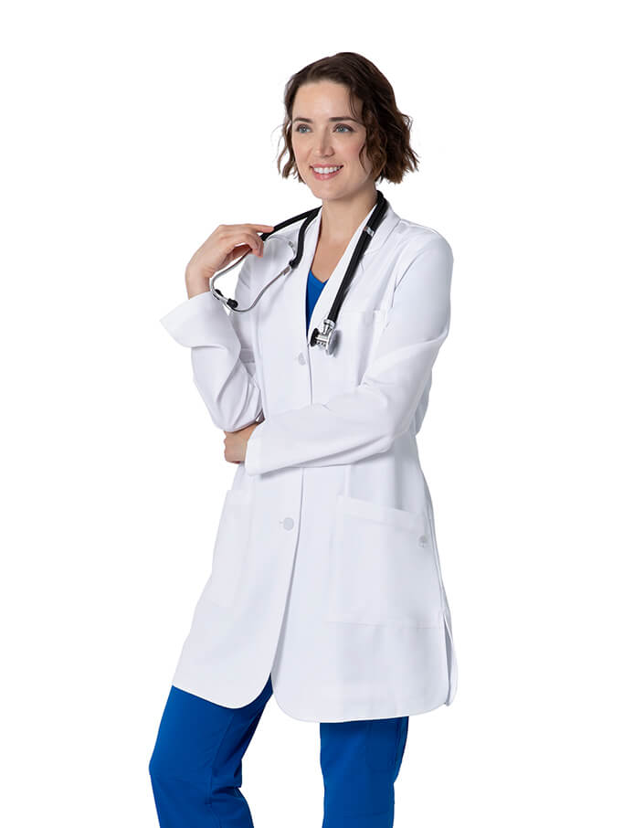 Healing Hands Women’s Mid-Length Fiona Lab Coat with Three Pockets – SCRUBZ